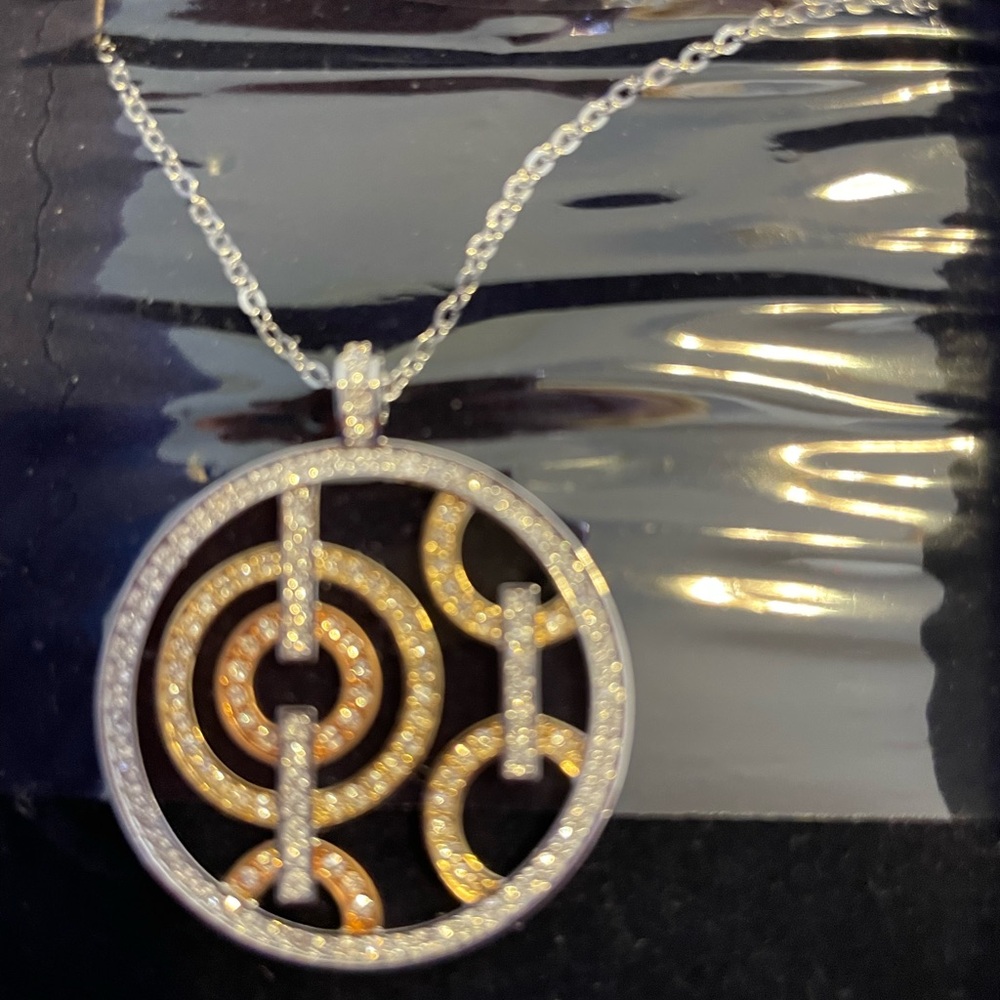 Swarovski Silver and Gold Circle Pendant Necklace